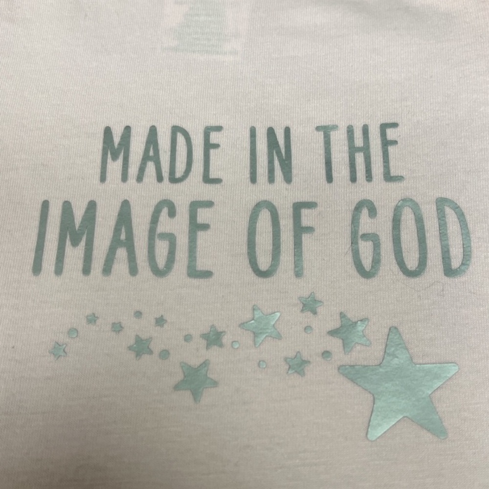 Hand Crafted IRON ON Made in the Image of God with Stars IRON ON ONLY NOT ONESIE